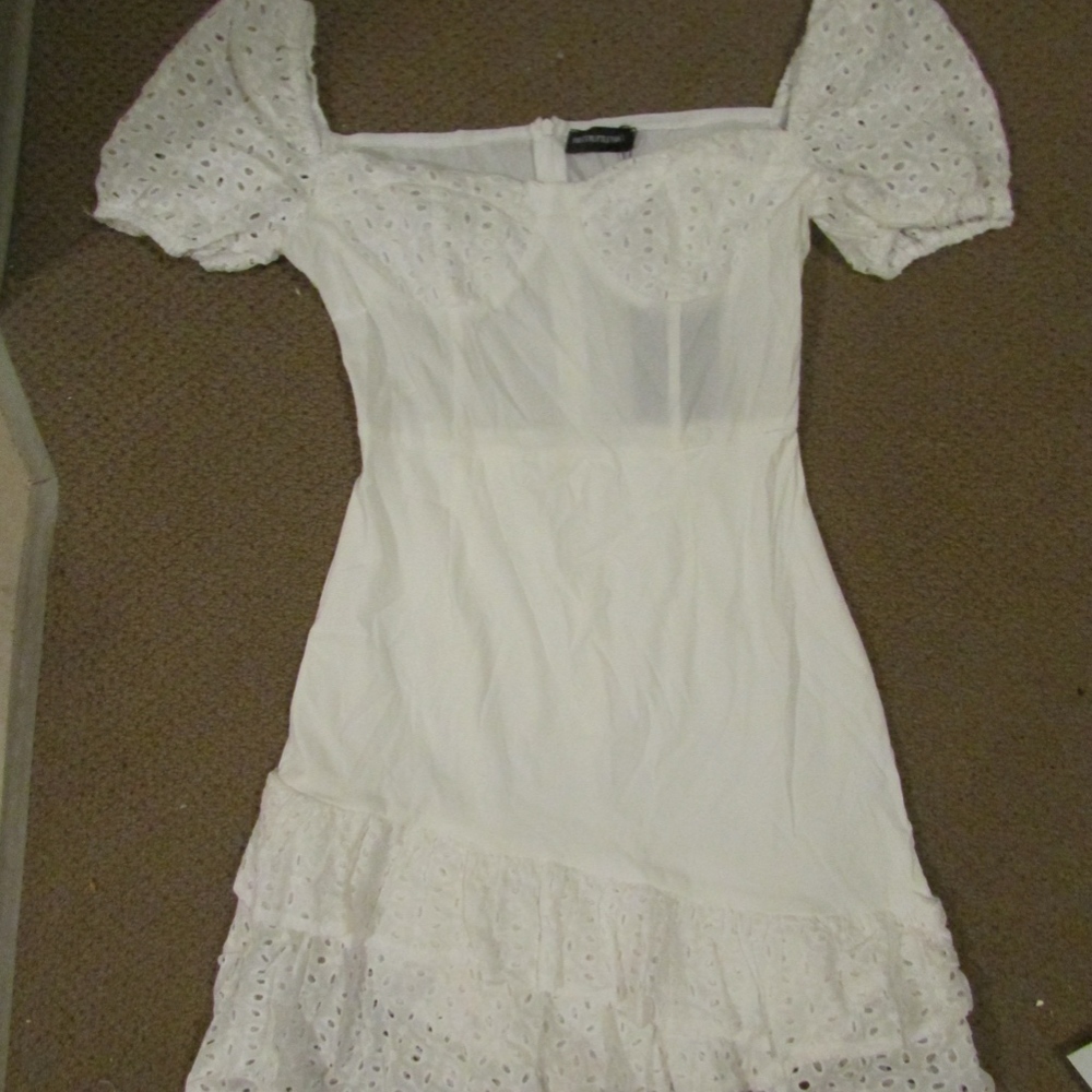 PrettyLittleThing White Eyelet Puff Sleeve Mini Dress
